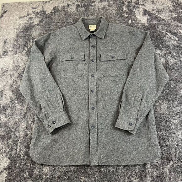 LL Bean Men's Shacket L Regular Gray Long Sleeve Button Up Gorpcore Pockets - Picture 1 of 12